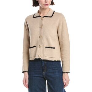 Wispr Womens  Stitch Pop Jean Silk-Blend Jacket, White